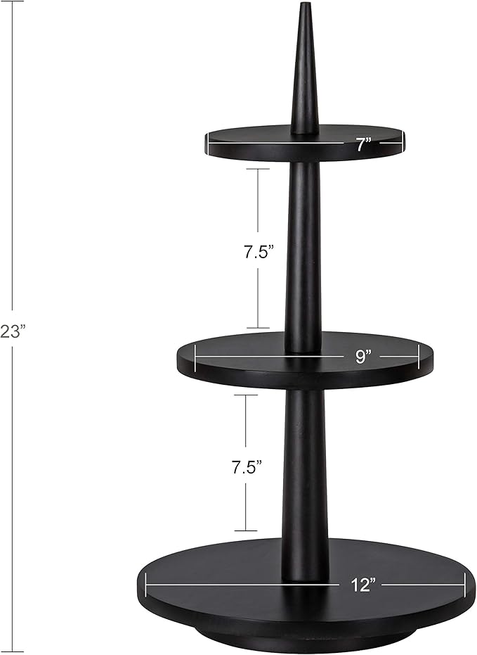 Kate and Laurel Praxis Modern 3-Tiered Tray, 12 x 12 x 23, Black, Decorative Farmhouse Serving Tray for Display