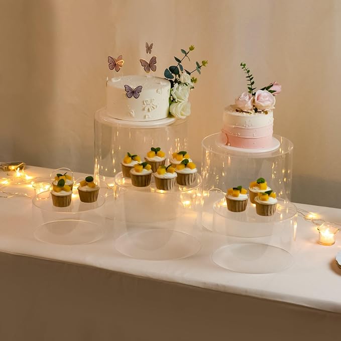 Efavormart Set of 5 Acrylic Cake Stands 8.5", 9", 10", 11", 12" Round Cylinder Design Clear - Display Risers for Weddings