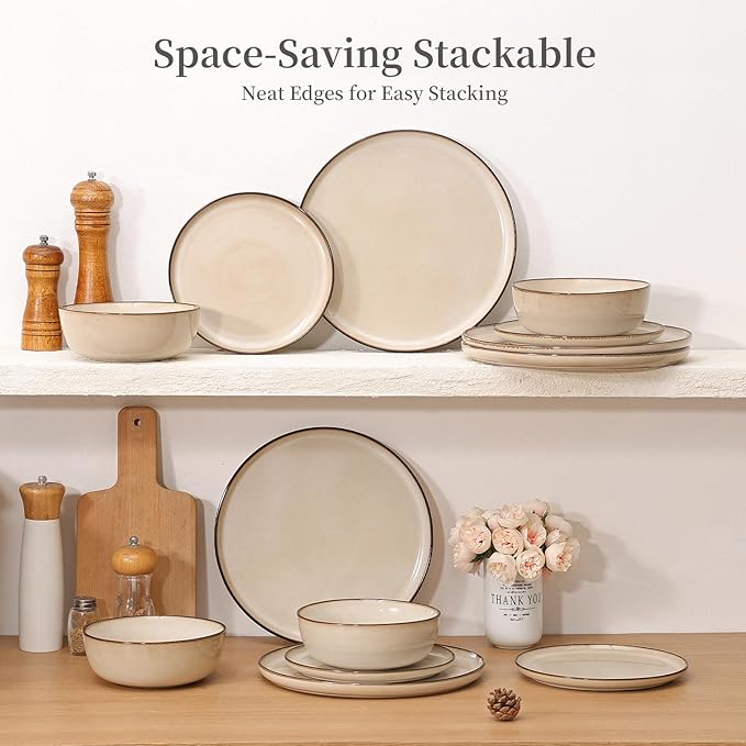 Dinner Plates Set of 4: Ceramic 10.7 Inch Handmade Reactive Glaze Stoneware Plates for kitchen, Modern Dinnerware Plates, Microwave & Dishwasher Safe, Scratch Resistant (Beige)