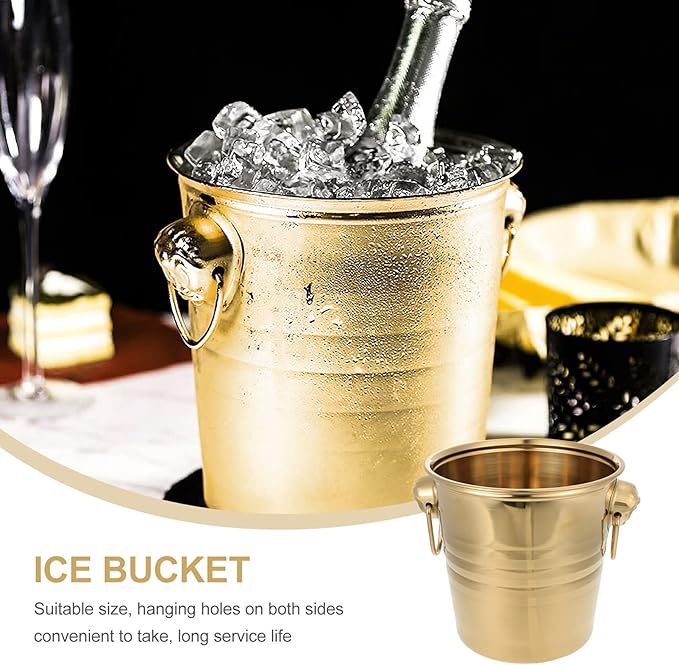 Stainless Steel Ice Bucket Beer Whisky Cooling Containers Tiger Head Ice Bucket Wine Bar Party Favor- 3L (Golden)