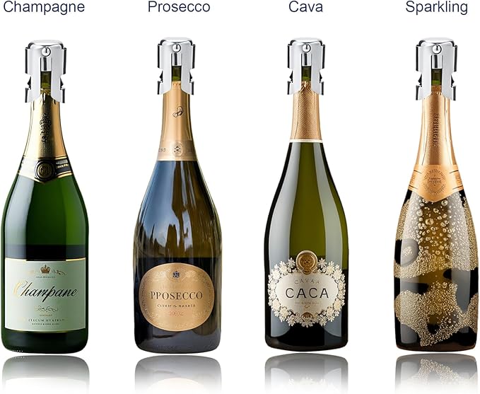 2 Pcs Champagne Stoppers - Premium Stainless Steel Reusable Champagne Bottle Stoppers with Locking Clamp - German Design Keep Bubbles Fresh for Prosecco, Cava, Sparkling Vine Stopper
