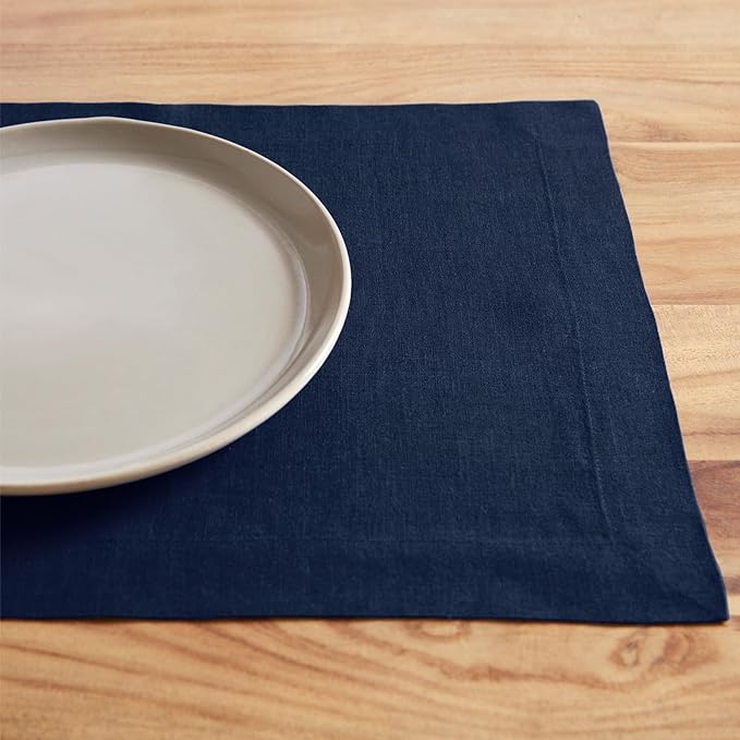 Solino Home Linen Placemats Set of 6 - Indigo Navy Placemats 14 x 19 Inch - 100% Pure Linen Table Place Mats for Winter - Sonoma