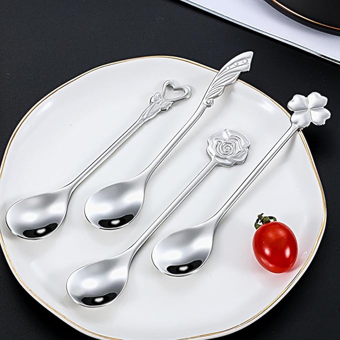 Stainless Steel Coffee Dessert Spoon, Cute Demitasse Spoons for Stirring, Creative Flower Sugar Spoon, 4 Pieces