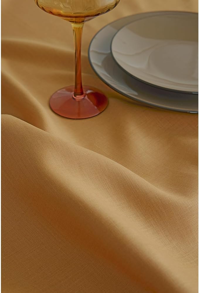 Solino Home Linen Table Runner 108 Inches Long - 100% Pure Linen Caramel Dining Table Runner 14 x 108 Inch - Fete