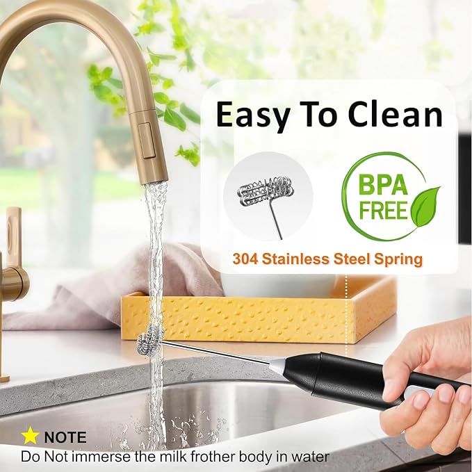 Rechargeable Milk Frother, Handheld Drink Mixer Electric Foam Maker for Coffee with Stainless Steel Whisk οΌ 3 Speeds, USB-C Coffee Frother Wand for Cappuccino, Latte, Matcha, Protein Powder (Black)