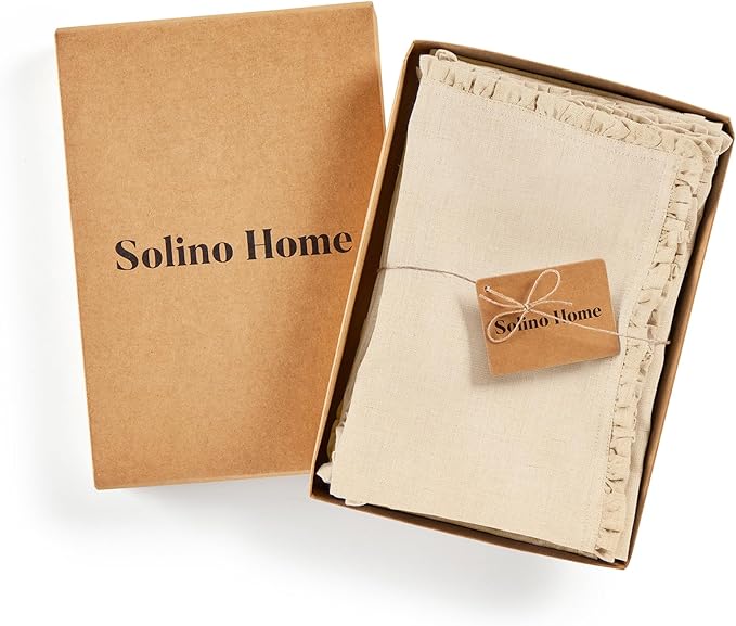Solino Home Natural Linen Dinner Napkins 20 x 20 Inch - 100% Pure Linen Juliette Ruffle Cloth Napkins Set of 4 - Handcrafted and Machine Washable