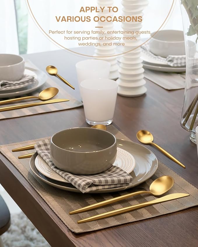 Gold Silverware Set,Ollex 40 Pieces Flatware Set For 8,Matte Utensil set with Stainless Knives Gold Forks and Spoons Tableware Cutlery Set with Satin Finish Dishwasher Safe