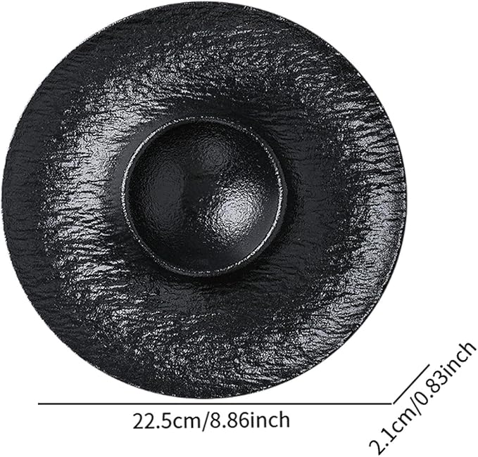 Ceramic Divided Snack Plate with Dipping Saucer, Serving Platter for Dumplings, Fried Chicken, Appetizers, Tacos- Black