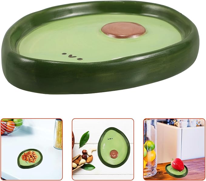 Luxshiny Avocado Shaped Small Ceramic Fruit Plate 4-inch Hand-painted Snack Appetizer Dish for Home Kitchen Dining