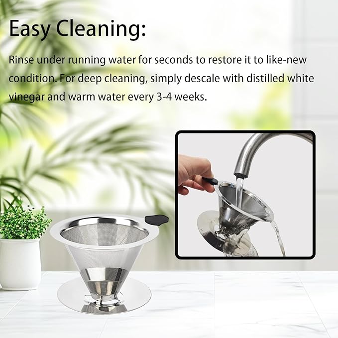 Stainless Steel Coffee Filter,Pour Over Coffee Dripper Paperless, Reusable Coffee Filter, Metal 800 Mesh