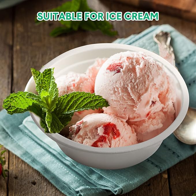 300 Pack Disposable Paper Bowls Quality White Bowls Small Sugar Cane Fibers Party for Ice Cream Fruits Salad Soup Hot or Cold Use Catering Picnics Camping and Restaurant Supplies(12 oz)