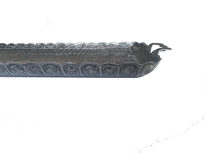 Turkish Ottoman Coffee Tea Beverage Serving Wavy Tray 14.2 * 5.5 inch Suitable for Serving 2 Cups, Weight 350 Grams (Dark Silver)