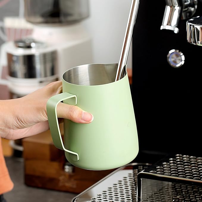 Milk Frothing Pitcher 350ml/12oz,Stainless Steel Latte Art Cup with Dual Arc Spout,Sharp Pouring Tip & Ergonomic Handle for Espresso Coffee Latte Cappuccino