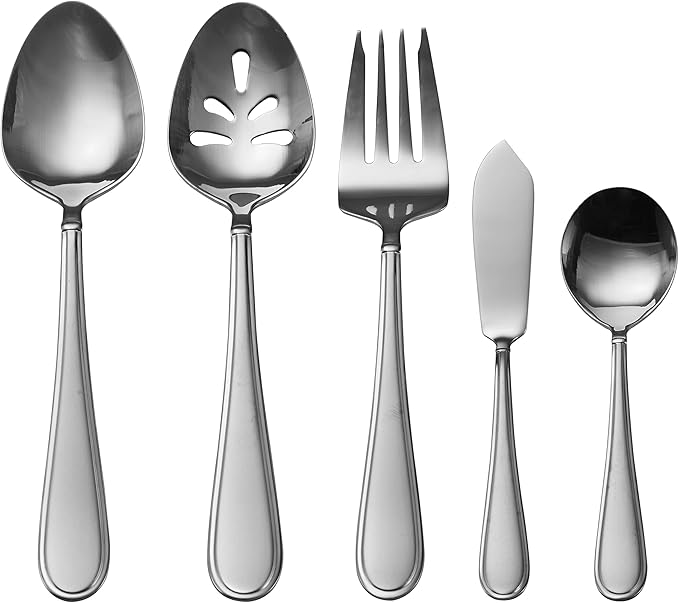 Gourmet Basics by Mikasa 5159003 Westfield Frost 45-Piece Stainless Steel Flaware Set with Serving Utensil Set, Service for 8
