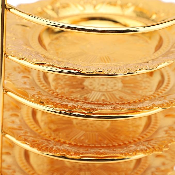 Zerodis European Style Food Plate, Zinc Alloy Snack Storage Platter Set with Spoon, Elegant Serving Tray for Steaks Pasta Fruits At Parties (Gold)