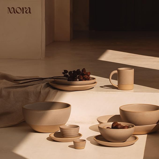 MORA Large Plates Set of 4, 10.5 inch Ceramic Pottery Dinner Plates - Microwave, Oven and Dishwasher Safe - Harvest