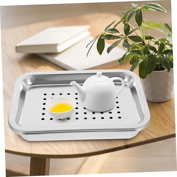 Cabilock Stainless Steel Germination Tray Set Rectangular Tea Serving Tray Deep Drainage for Efficient Filtration for Home and Garden Use