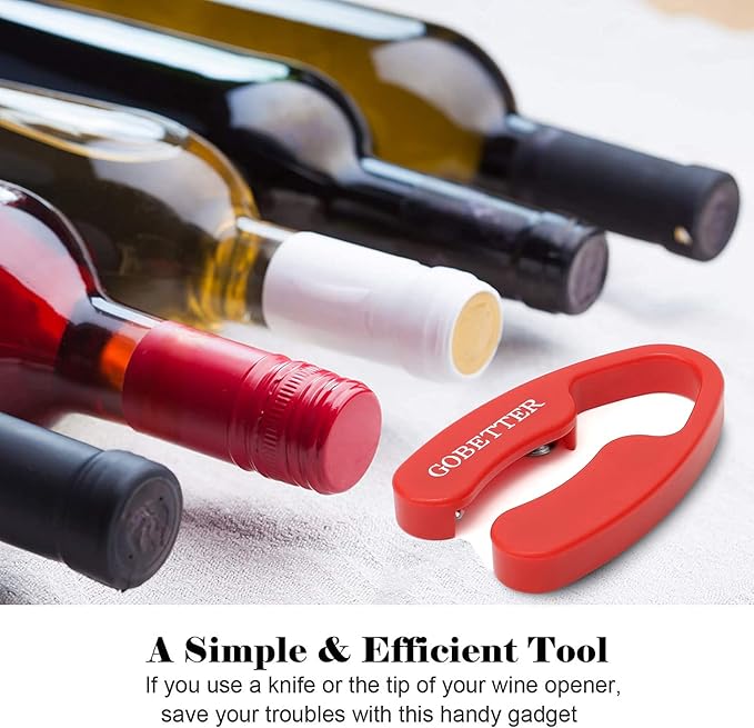 GOBETTER 2 Pcs Wine Foil Cutter Magnetic Design, 4 Stainless Blades Foil Remover Wine Bottles Opener Accessory, Removes Foil Top Effortlessly for Wine Lovers, Black/Red