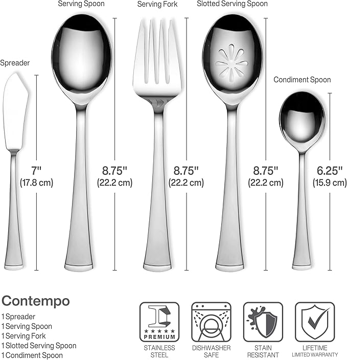 Gourmet Basics by Mikasa Contempo 45-Piece Stainless Steel Flatware Set, Service for 8