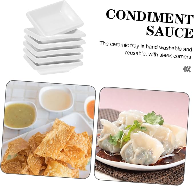Ciieeo 6 Pcs Snack Dish Seasoning Dish Rectangular Small Rectangle Appetizer Plate with Condiment Soy Sauce Plate Condiment Serving Tray Snack Tray Appetizer Serving Dish White re-usable