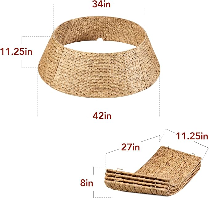Best Choice Products 42in Christmas Tree Collar, Woven Hyacinth 4-Piece Holiday Rattan Tree Skirt Accessory for Home w/Cord Cut-Out - Natural