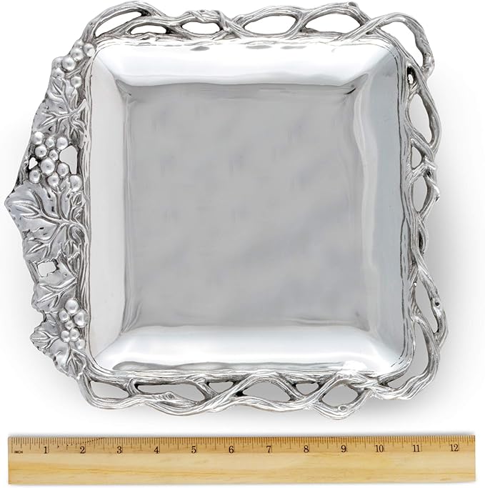 Arthur Court Designs Aluminum Grape Open Vine Square Tray 12 inch Square