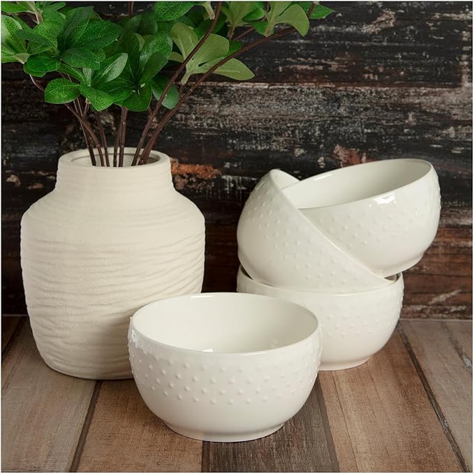 Hobby Lobby Hobnail Ceramic Dinnerware, White Glossy Finish, Set of 4 (4.5" Mini Bowl)