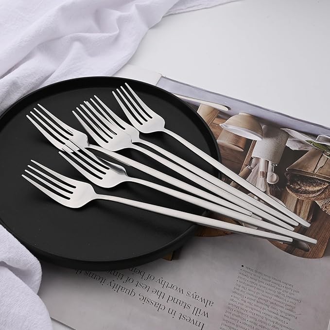 Silver Silverware Set, 24-Piece Stainless Steel Flatware Set Service For 6, Mirror Polished Tableware Cutlery Set Knife Fork And Spoon For Home & Restaurant, Dishwasher Safe