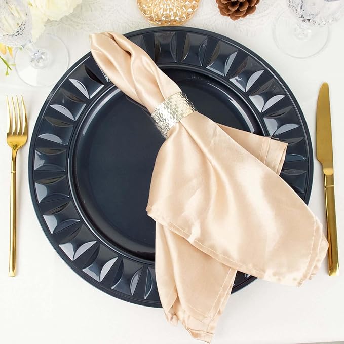 Efavormart 6 Pack | 13" Navy Blue Round Bejeweled Rim Plastic Dinner Serving Trays, Disposable Charger Plates