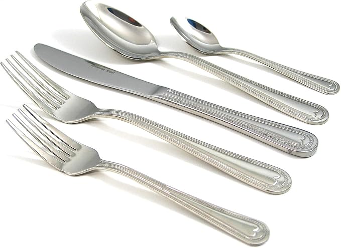 Venezia Collection "Silver Beads" Flatware Set 20-Piece Service for 4, 18/10 Stainless Steel Silverware Cutlery
