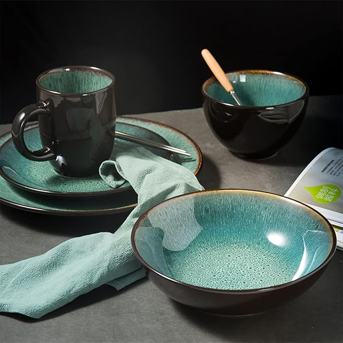 60 Piece Kitchen Porcelain Dinnerware Set, Round Ceramics Plates and Bowls Sets, Modern Tableware, Dishes Dinner Set with Dinner Plate, Dessert Plate, Bowl and Mug, Service for 12