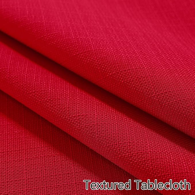 Round Christmas Tablecloth Spill Proof Wrinkle Free Washable Textured Fabric Table Cloth, Faux Linen Table Cover for Xmas, Holiday, Winter, Party, Banquet, Indoor, Outdoor (70 Inch Round, Red)