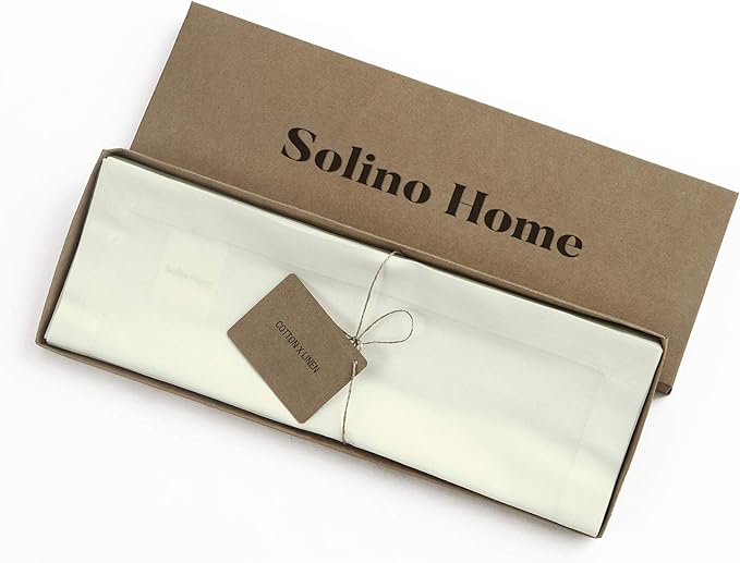 Solino Home Ivory Cotton Linen Placemats Set of 6 - Machine Washable Place Mats 14 x 19 Inch for Christmas, Holiday, New Year - Dru