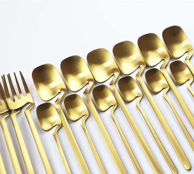 Service for 6 Golden Dinnerware Set 304 Stainless steel Cutlery, Matte Forks Spoons Knives Flatware Set Dinner Silverware Set (24pcs Golden)