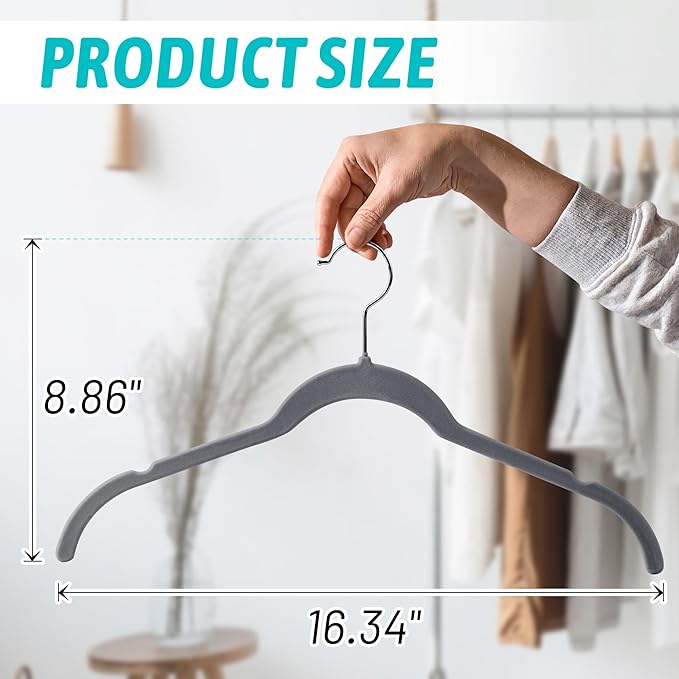 Premium Velvet Shirt Hangers 30 Pack, Space-Saving Non-Slip Felt Hanger with 360Β° Swivel Hook, Slim Flocked Hangers for Strappy Dresses, Blouses, Tank Tops(Grey)