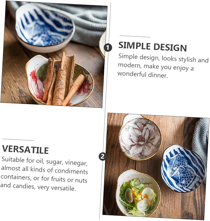 PRETYZOOM Hand-Painted Ceramic Seasoning Dish Set 3pcs Food Sauce Plates for Dipping Colorful Appetizer Bowls for Entertaining and Serving Random Style