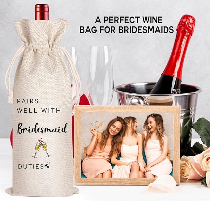 LANBAIHE Pairs well with Bridesmaid Duties, Bridesmaid Proposal Wine Bag, Bridal Party Gifts Wine Bag, Wedding Gift for Bridal Shower, Engagement, Party Decorations