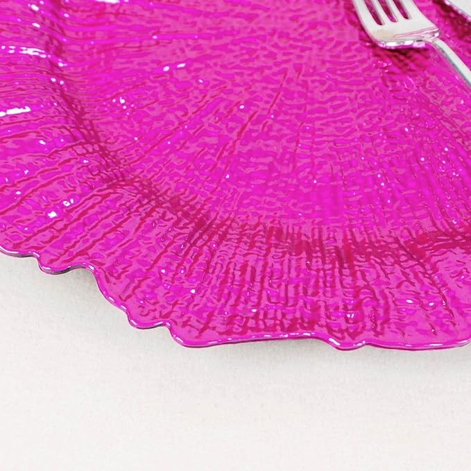 13" Charger Plates - Set of 12 - Acrylic Fuchsia Round Reef Disposable Chargers, Ideal for Dinner Party Wedding Holiday Bulk Events