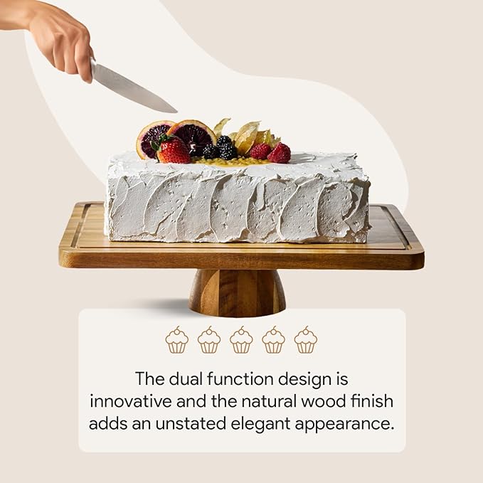 Acacia Wood Christmas Cake Stand with Lid - Rectangle Cake Holder, Holiday Hosting Essential, 2-in-1 Festive Dessert Display & Charcuterie Board for Cheese, Chips, Acrylic Dome Cover