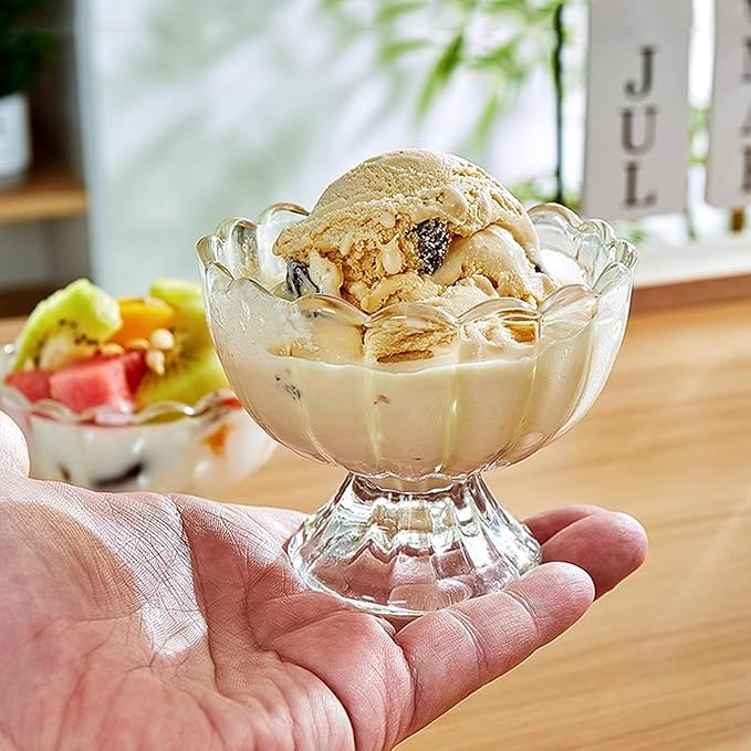 Vintage Glass Dessert Bowls, Ice Cream cups, 5oz Dessert cups, for Sundae, Fruit, Ice Cream, Pudding, small snacks,Condiment (12)