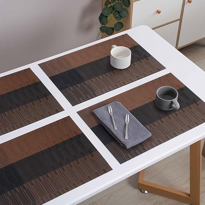 AHHFSMEI Placemats for Dining Table Set of 8 Woven Vinyl Plastic Place Mats Non-Slip Heat Insulation Stain Resistant Table Mats Washable Easy Clean Placemats (Multi Brown 8)