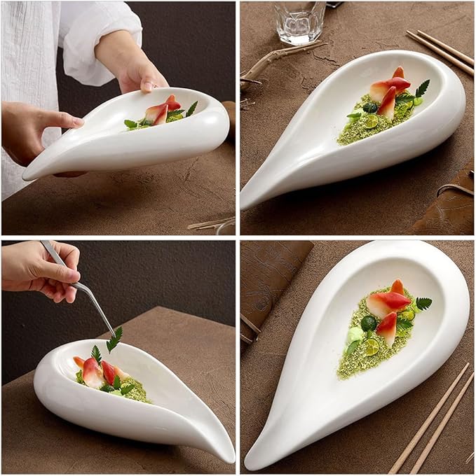PRETYZOOM Ceramic Serving Plate Unique Food Display Dish for Appetizers Fruits and Soups for Home Parties and Restaurants