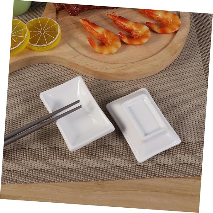 2pcs Pure White Ceramic Soy Sauce Dishes Rectangular Appetizer Serving Trays for Dipping Condiments and Dressings Stain-Resistant Snack Plates for Entertaining