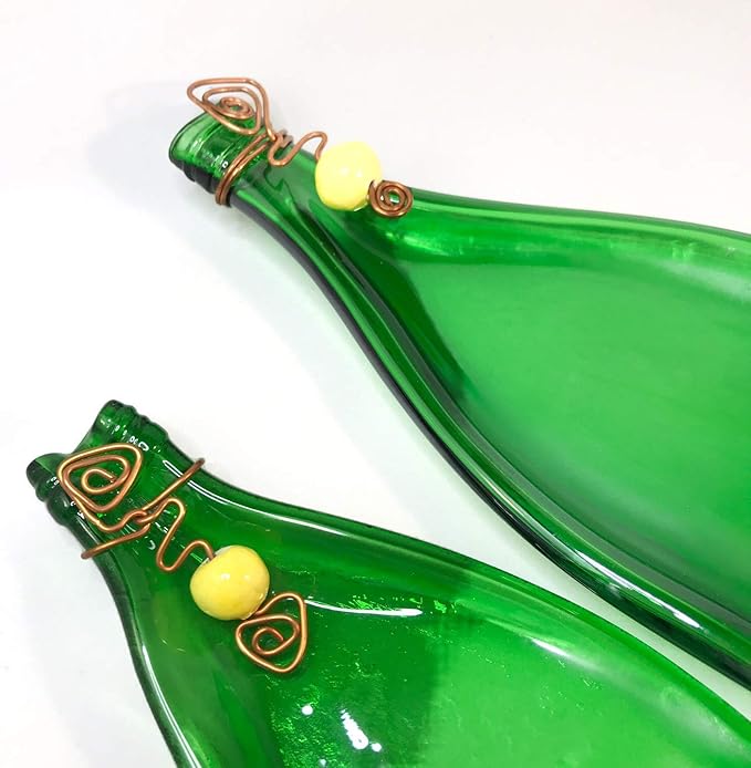 Set of 2 Nesting Appetizer Plates or Dishes for Olives Slumped Glass Bottles Yellow Beads