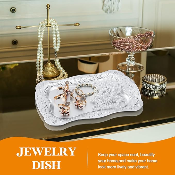 Layhit 10 Pcs Plastic Serving Trays 13" x 9" Rectangle Platters for Dessert Display Tray for Decoration Embossed Serving Platter Dish for Parties, Weddings, Engagements, Birthdays (Silver)