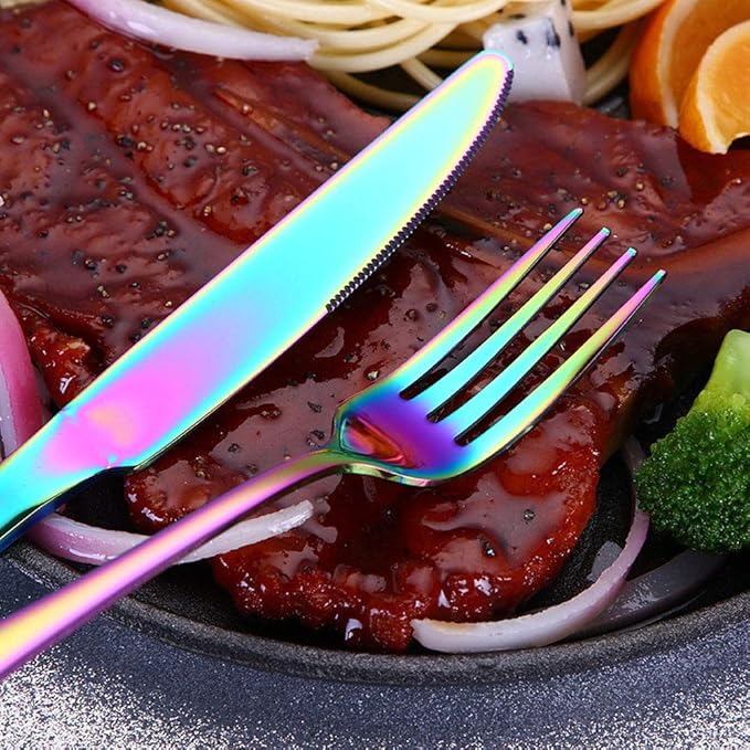4pcs Set Cutlery Dinnerware 304 Stainless Steel Flatware Set Tableware Dinner Spoon Fork Knife Flatware Serving Sets (Multicolor)