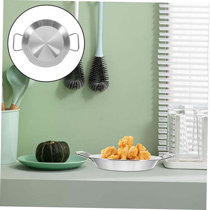 IMIKEYA 1pc Double Handle Serving Plate Stainless Steel Salad Dish Anti-scalding Party Food Plate 24cm Silver