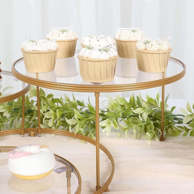 Efavormart 23" 3-Tier Gold Metal Cupcake Stand with Clear Round Acrylic Plates, Dessert Cake Display Holder