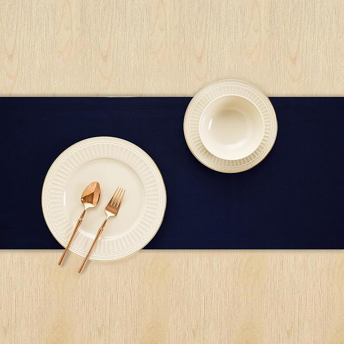 Solino Home Linen Navy Blue Table Runner 144 Inches Long - 100% Pure Linen Extra Long Table Runner 14 x 144 Inch for Christmas, Holiday, Winter, New Year - Fete