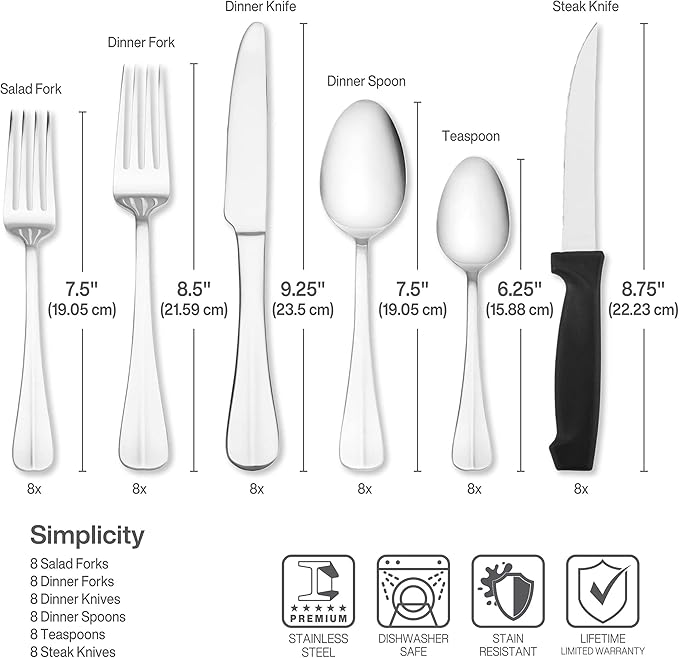 International Silver Simplicity 53-Piece Stainless Steel Flatware Set with Serving Utensil Set, Service for 8